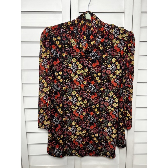 Tahari Ditsy Floral Mesh Mock Neck 3/4 Sleeve Stretch Top Women's Size 1X - Picture 2 of 10